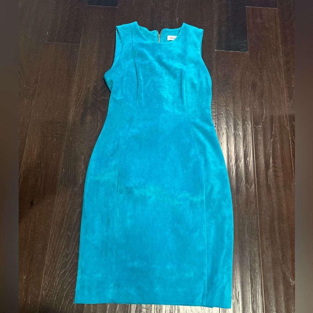 Calvin Klein Faux Suede Sheath Dress - Turquoise Size 6
